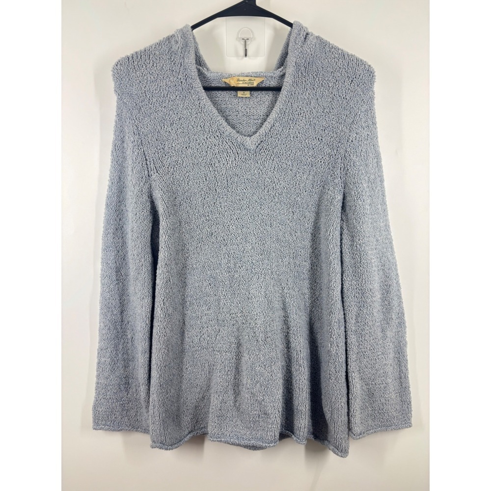Gander Mountain Womens Blue Popcorn Knit Hooded Sweater V-Neck Pullover Medium